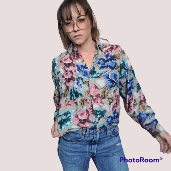 Vintage Silk Floral Blouse Lady Foot Locker - Picture 1 of 6